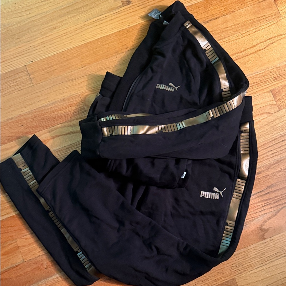 Puma Black Tracksuit with Gold Stripes